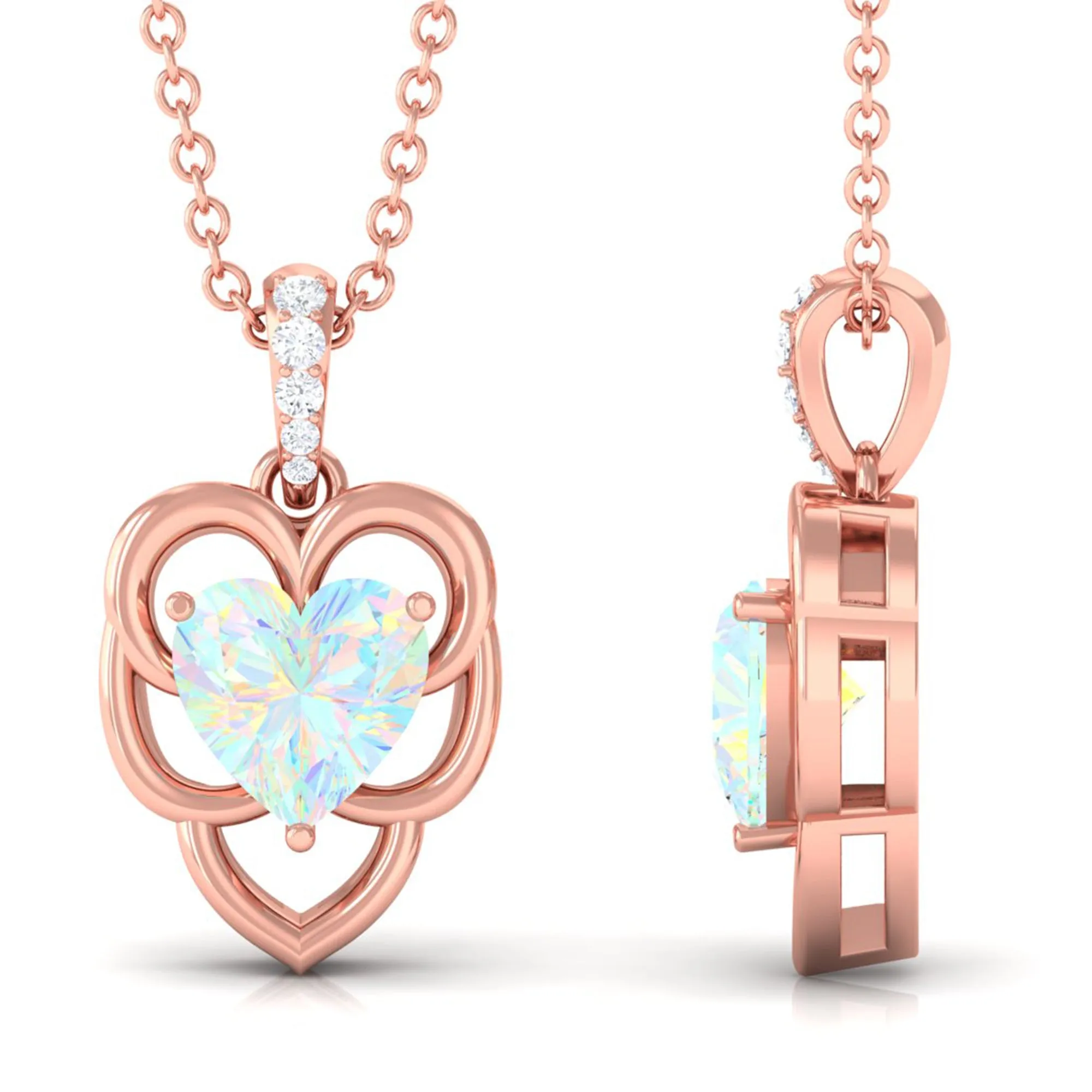 Heart Shape Ethiopian Opal Pendant Necklace with Diamond