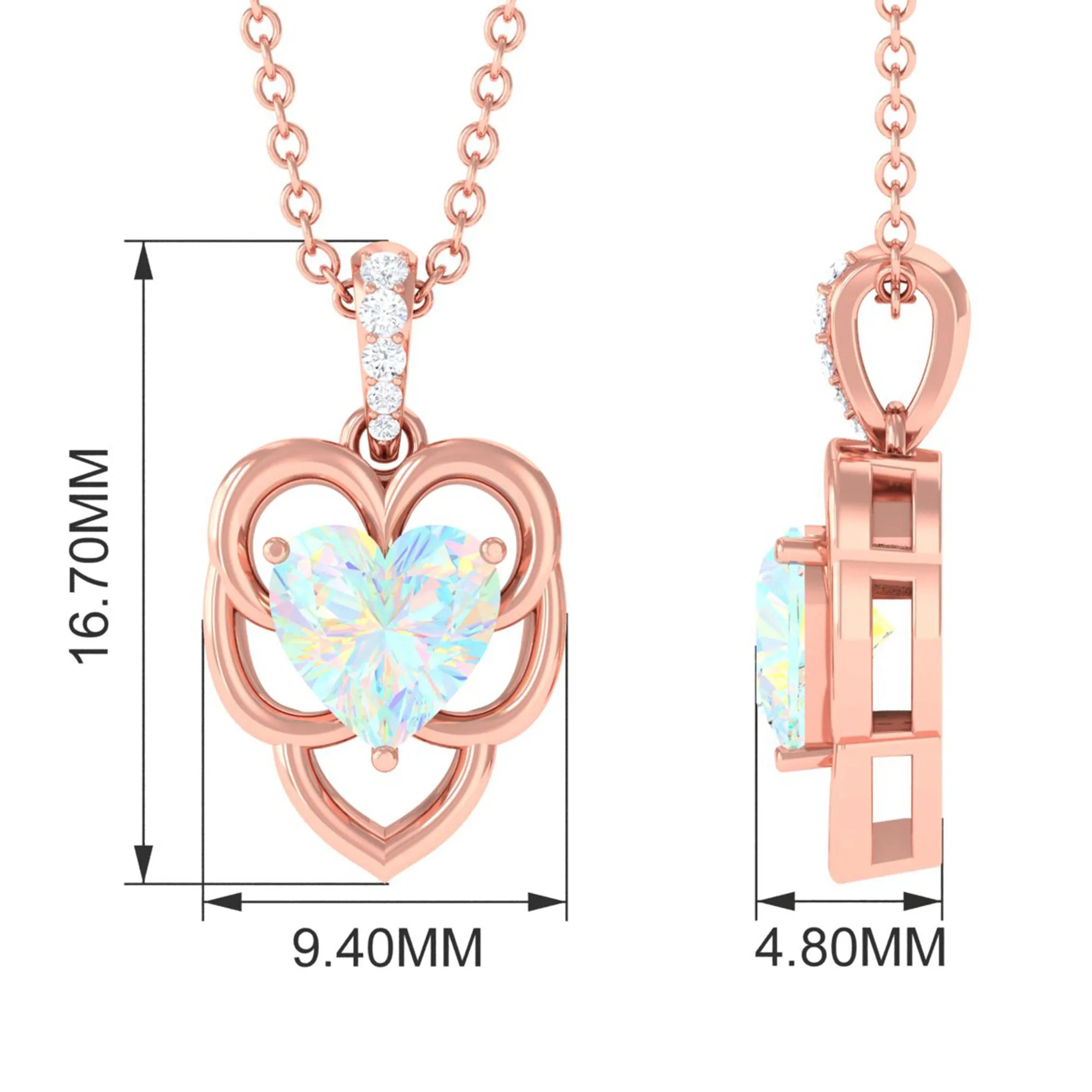 Heart Shape Ethiopian Opal Pendant Necklace with Diamond