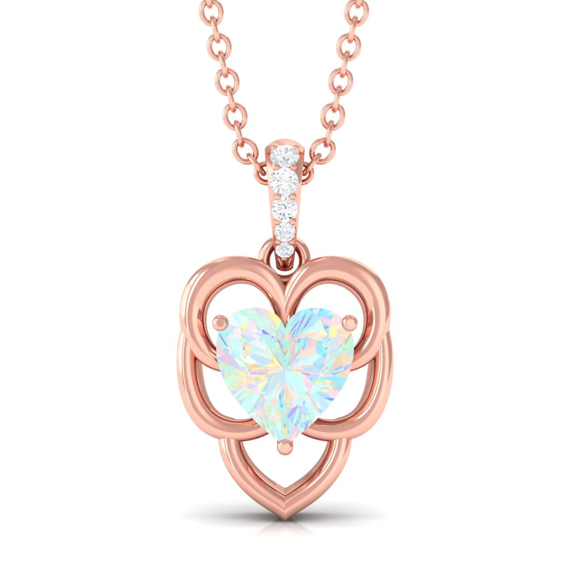 Heart Shape Ethiopian Opal Pendant Necklace with Diamond