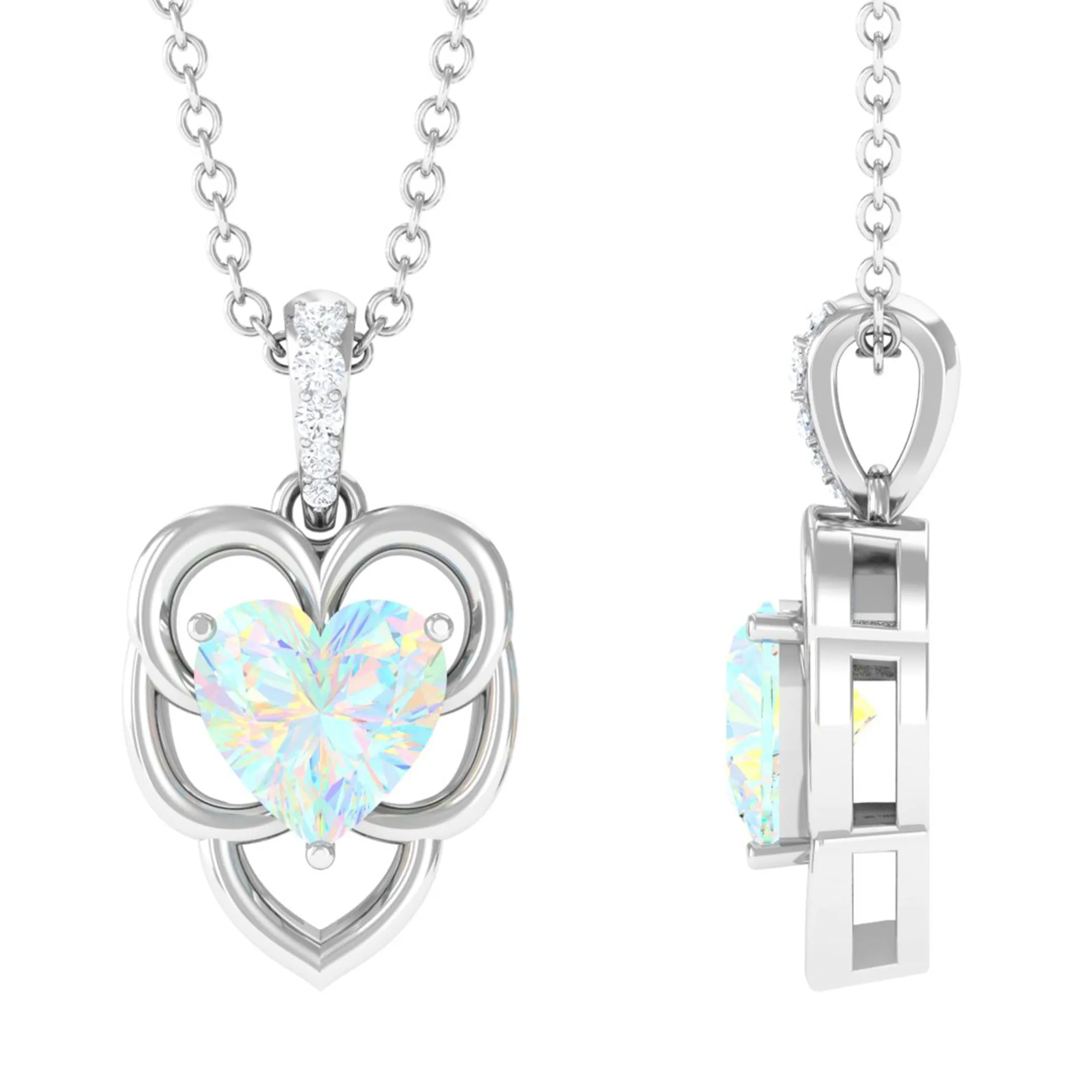 Heart Shape Ethiopian Opal Pendant Necklace with Diamond