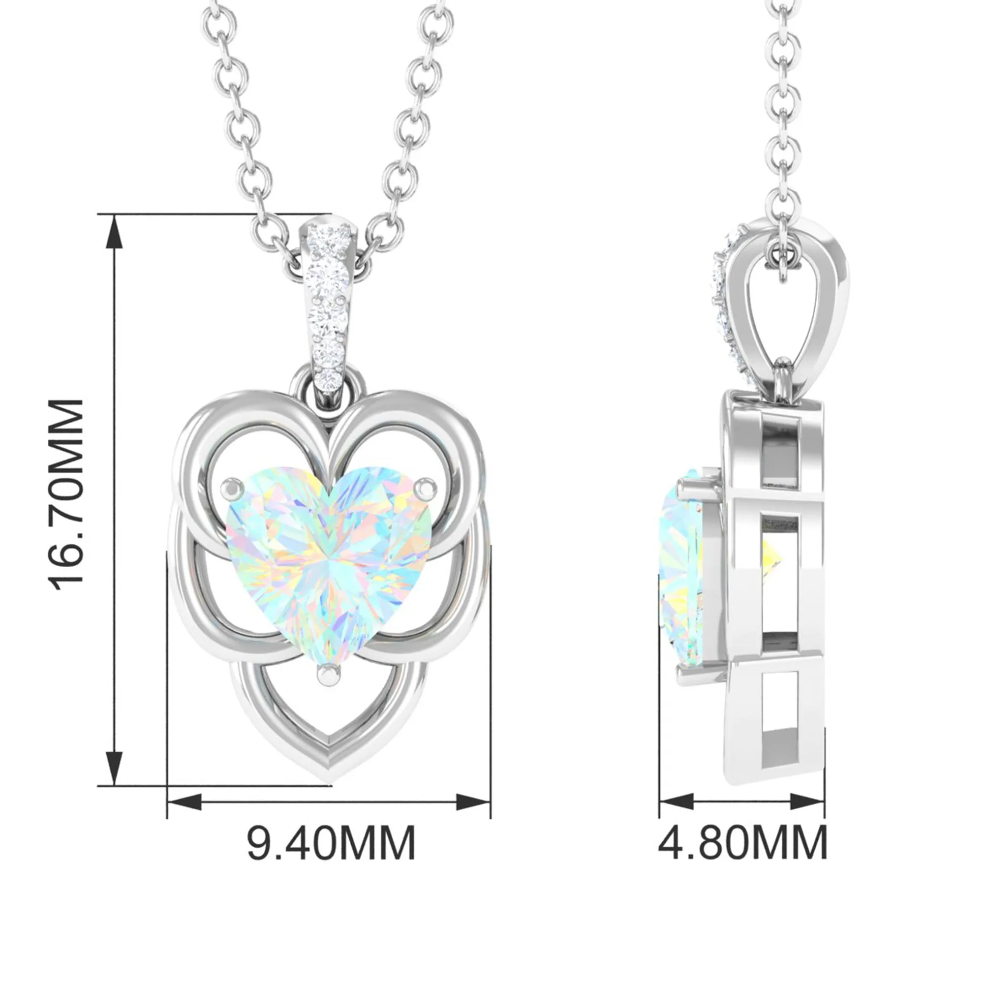 Heart Shape Ethiopian Opal Pendant Necklace with Diamond