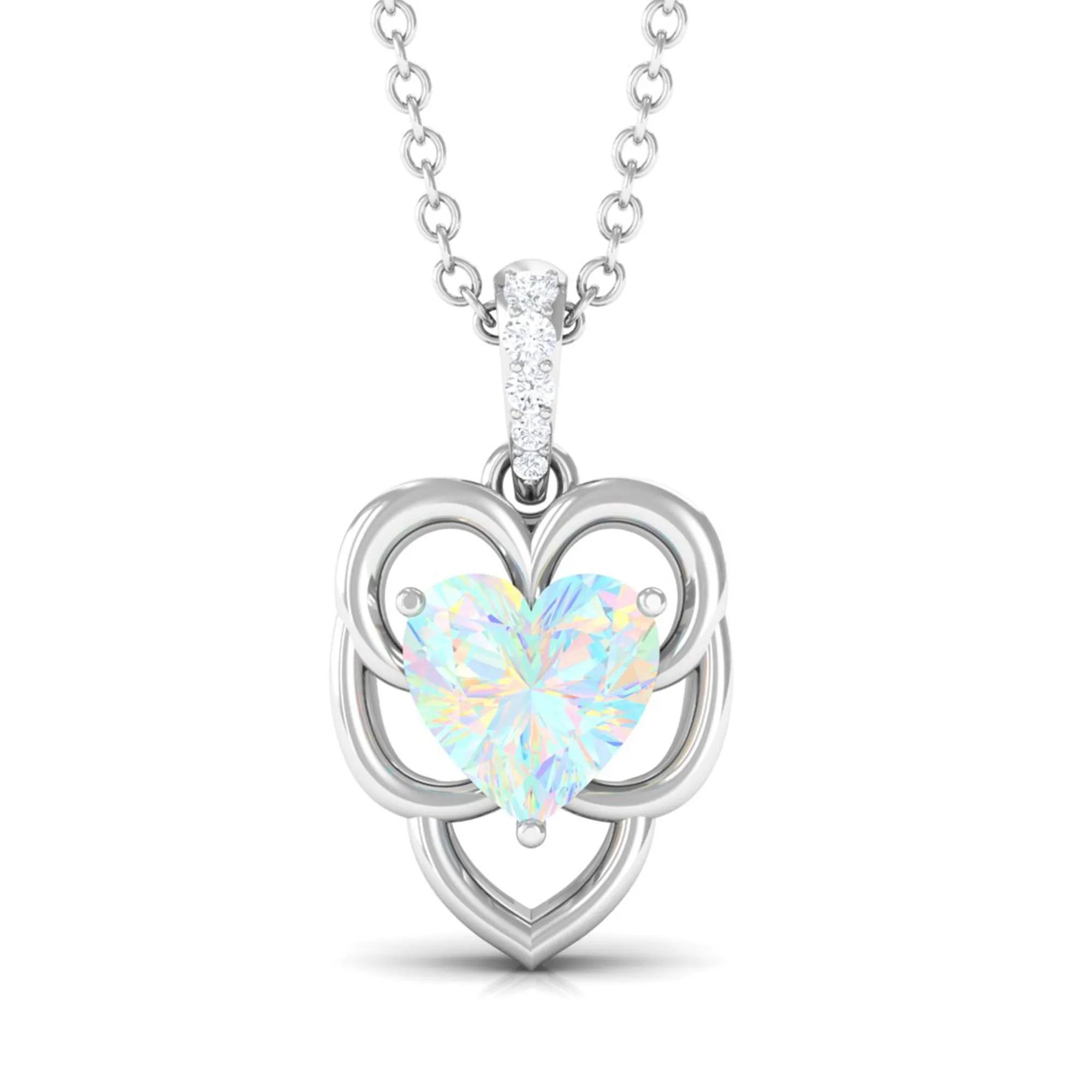 Heart Shape Ethiopian Opal Pendant Necklace with Diamond