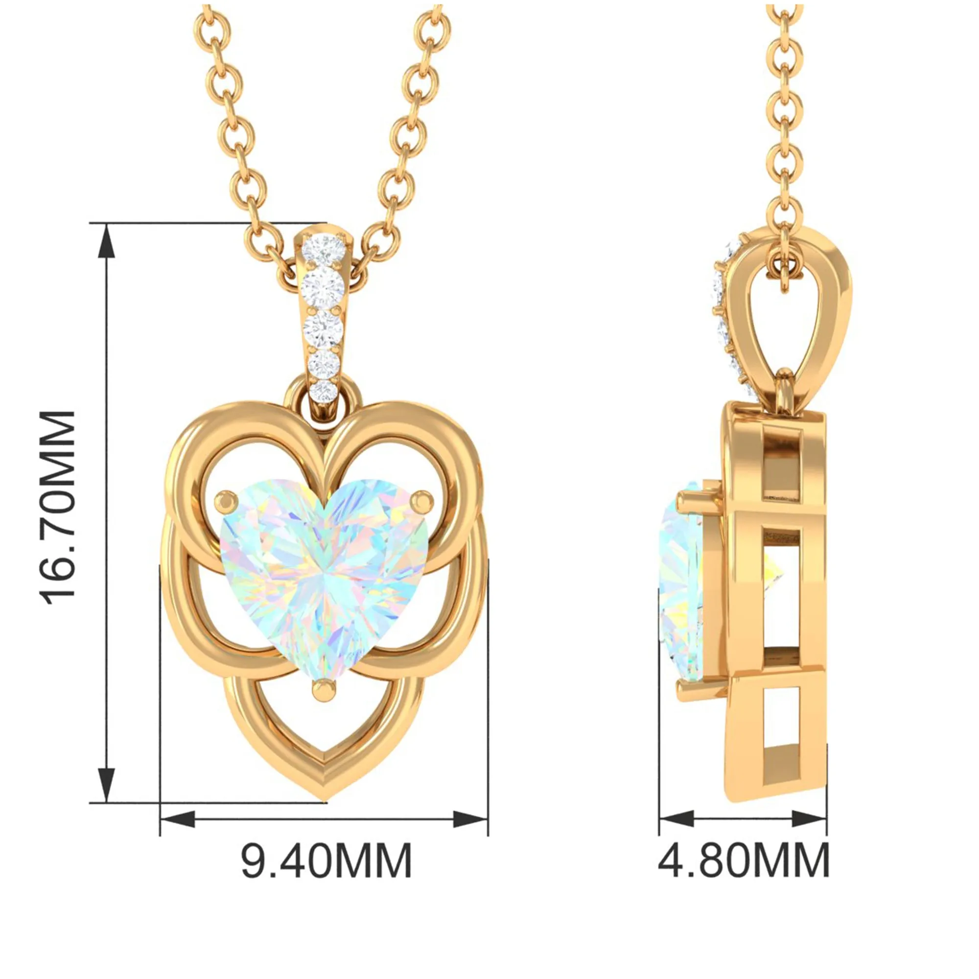 Heart Shape Ethiopian Opal Pendant Necklace with Diamond