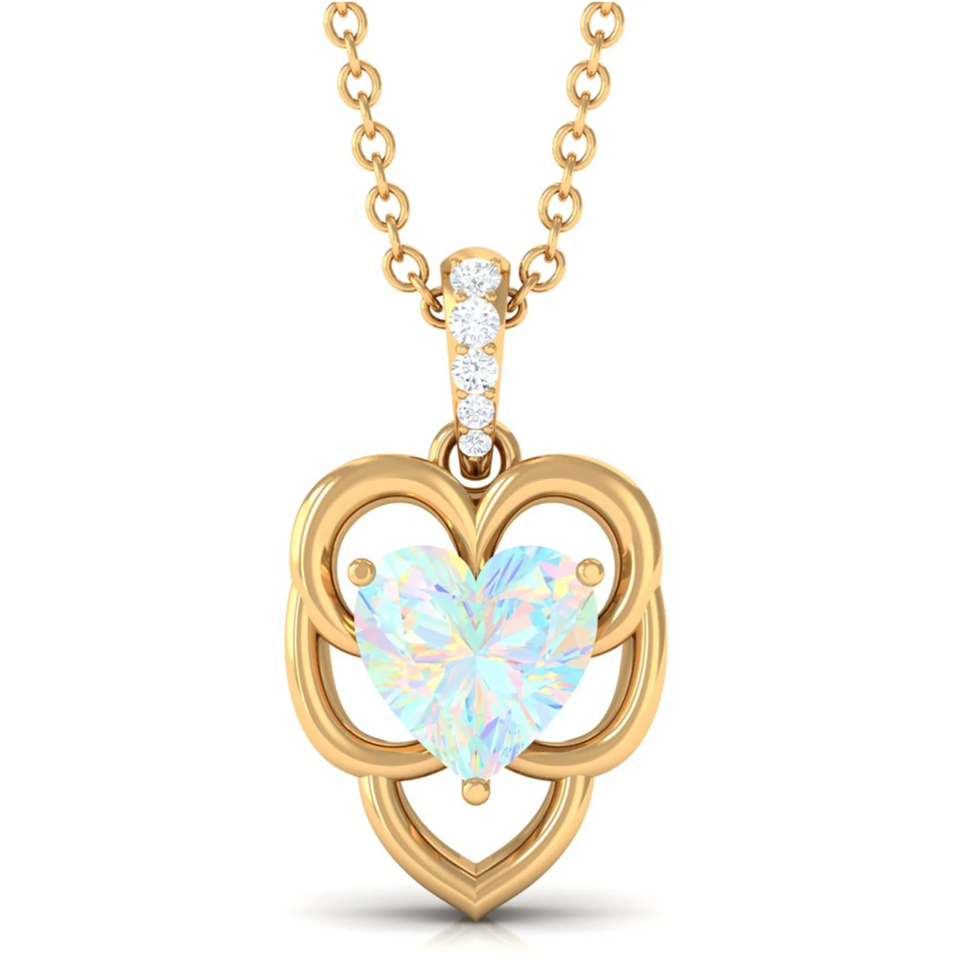 Heart Shape Ethiopian Opal Pendant Necklace with Diamond