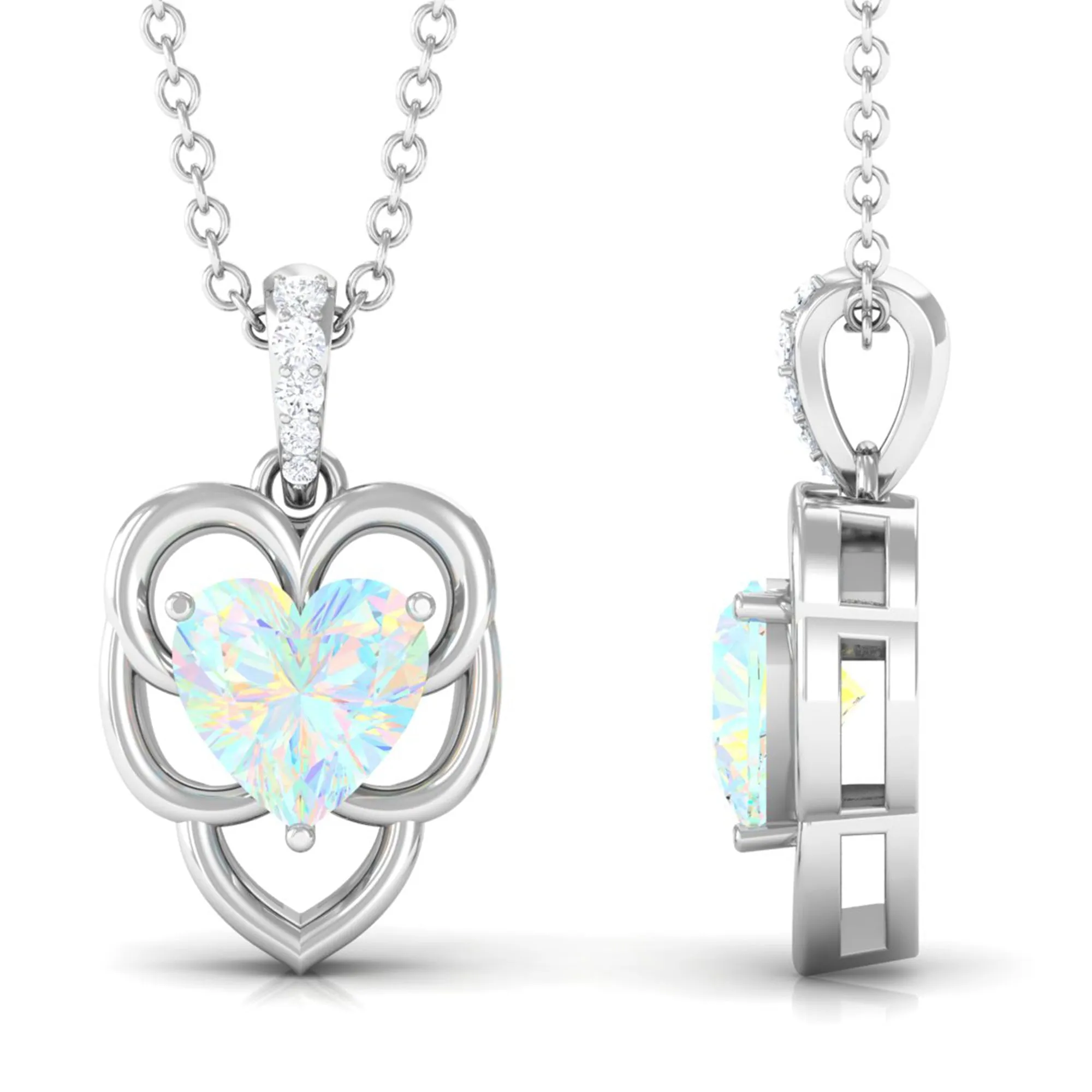 Heart Shape Ethiopian Opal Pendant Necklace with Diamond