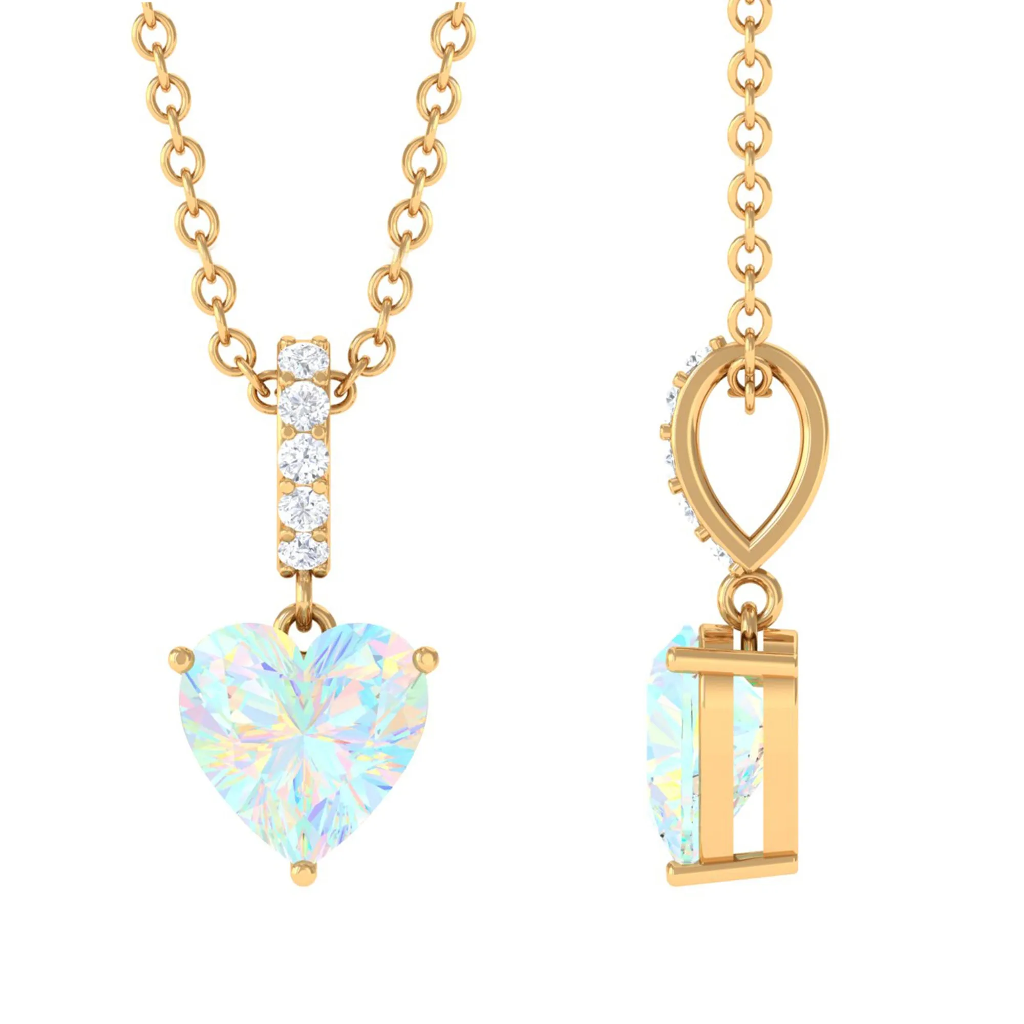 Heart Shape Ethiopian Opal Solitaire Pendant Necklace with Diamond