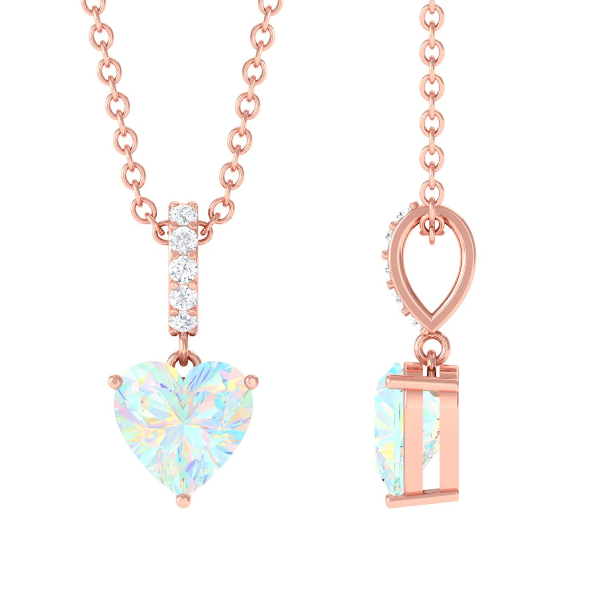 Heart Shape Ethiopian Opal Solitaire Pendant Necklace with Diamond