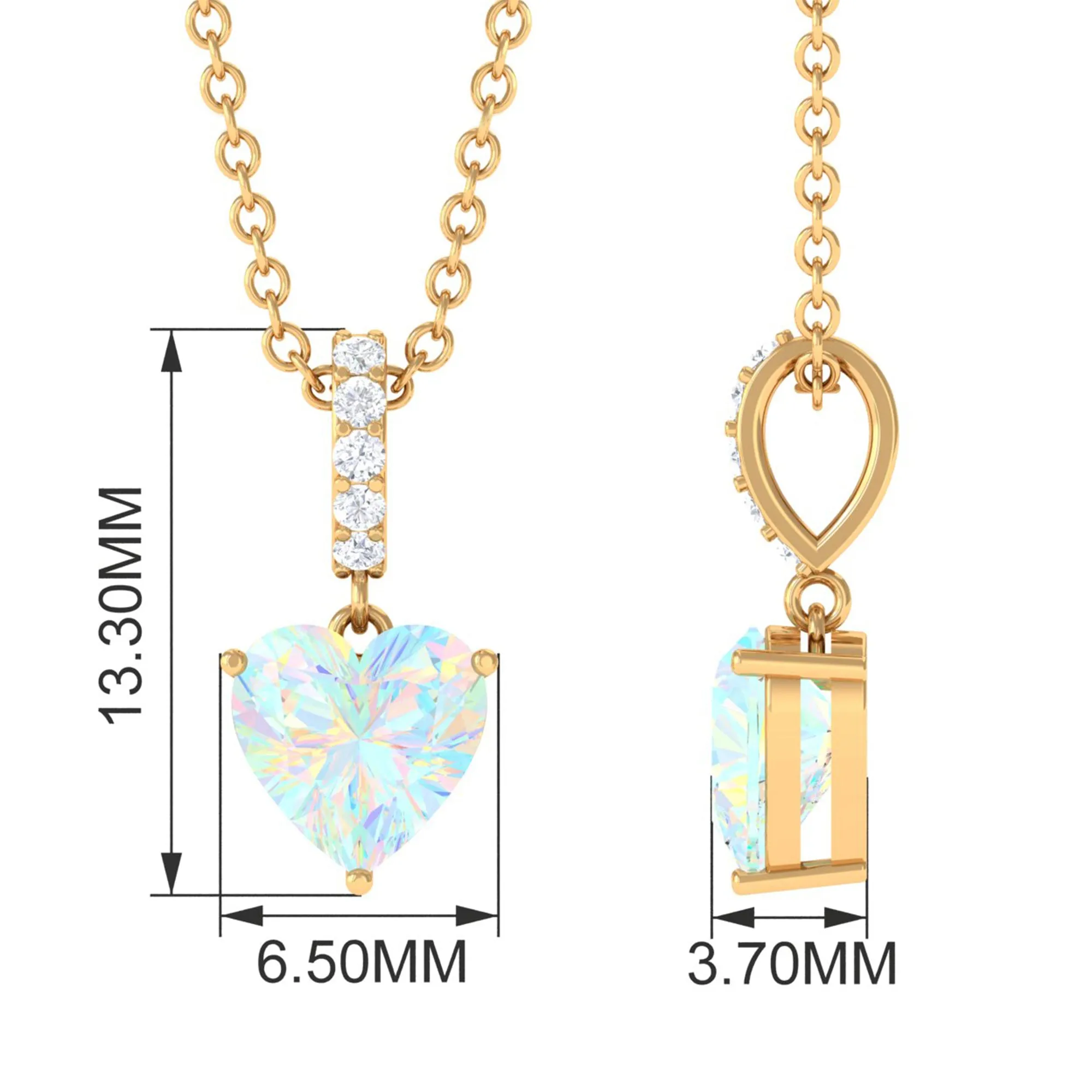 Heart Shape Ethiopian Opal Solitaire Pendant Necklace with Diamond