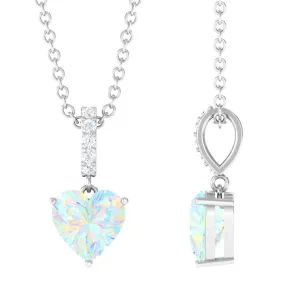 Heart Shape Ethiopian Opal Solitaire Pendant Necklace with Diamond