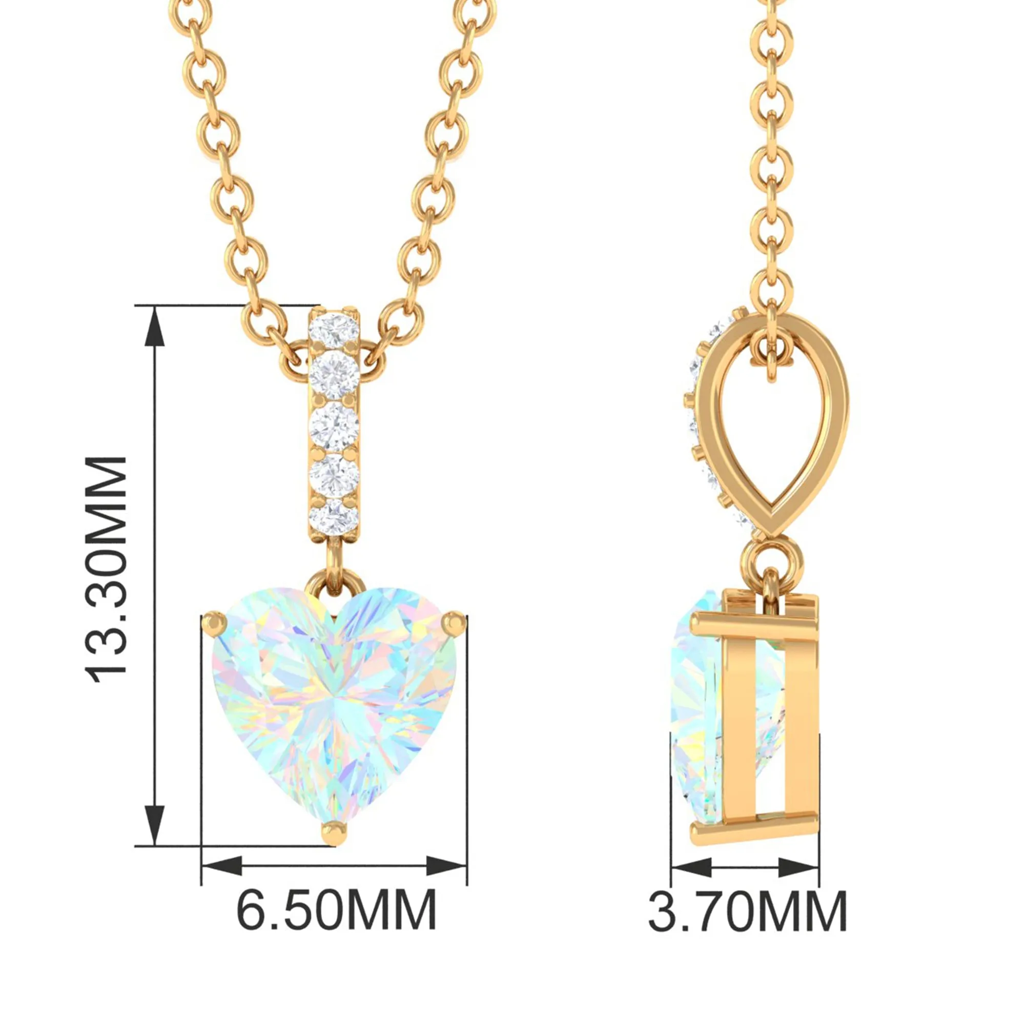 Heart Shape Ethiopian Opal Solitaire Pendant Necklace with Diamond