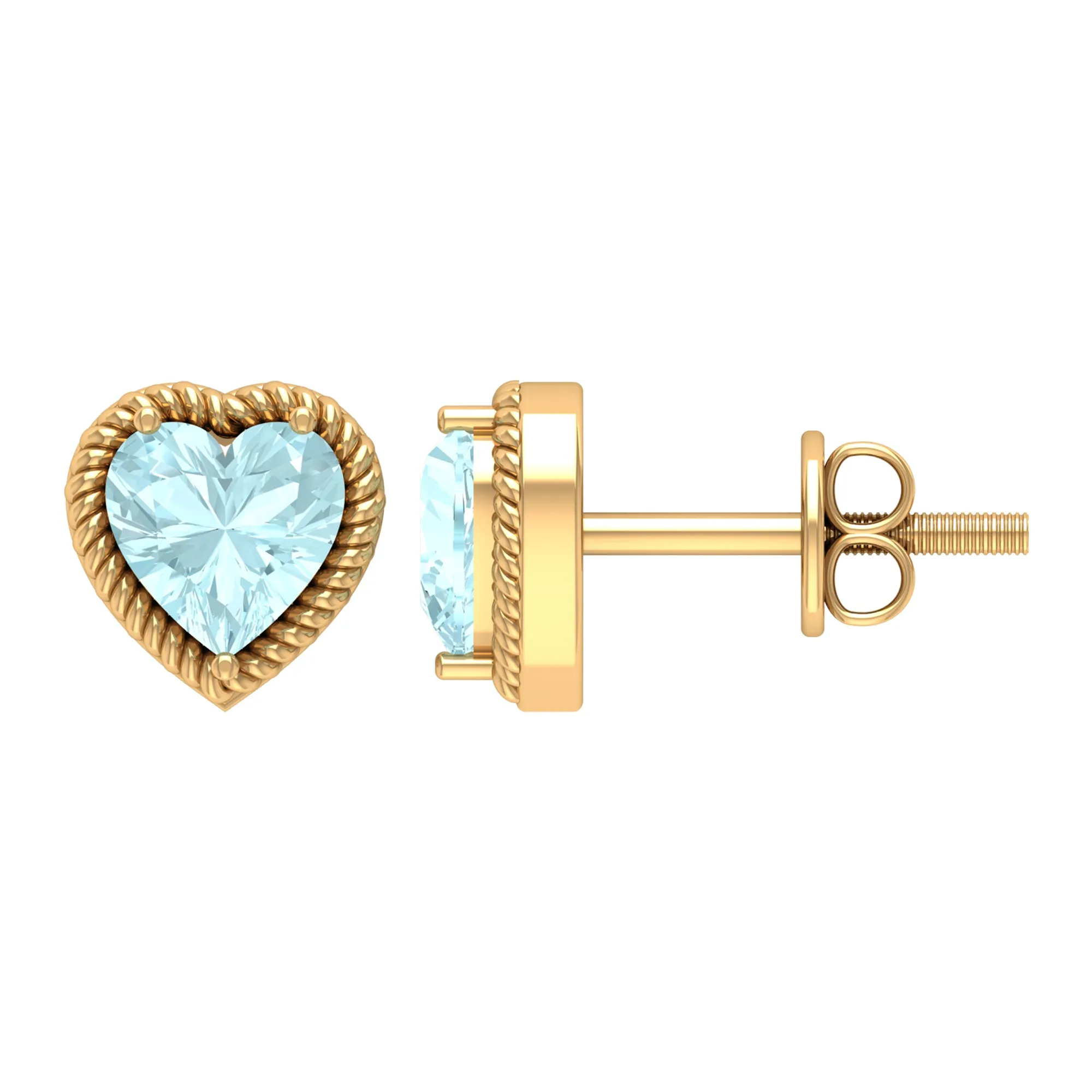 Heart Shape Sky Blue Topaz Solitaire Stud earrings with Twisted Rope Frame