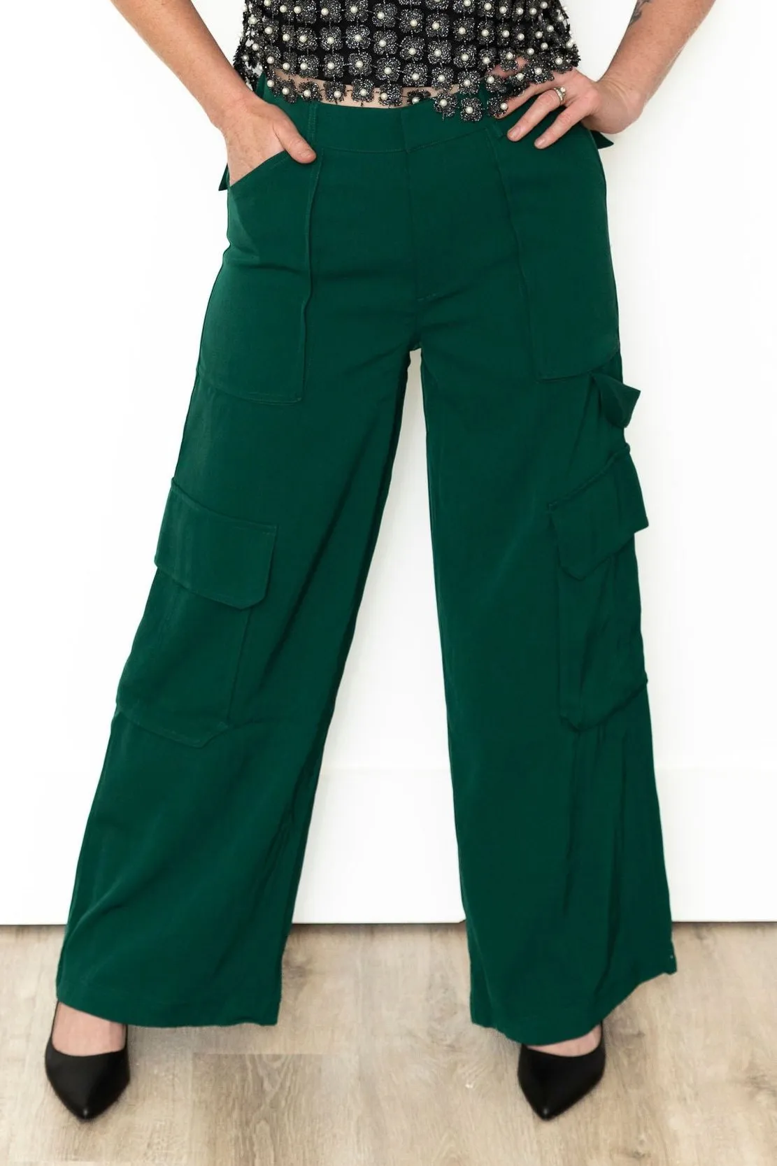 High Waist Cargo Pants - Hunter Green