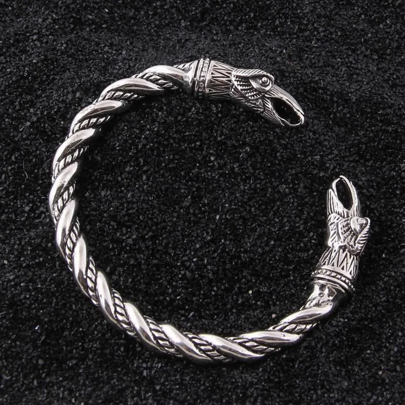 Hugin and Munin Raven Torc Bracelet - Sterling Silver