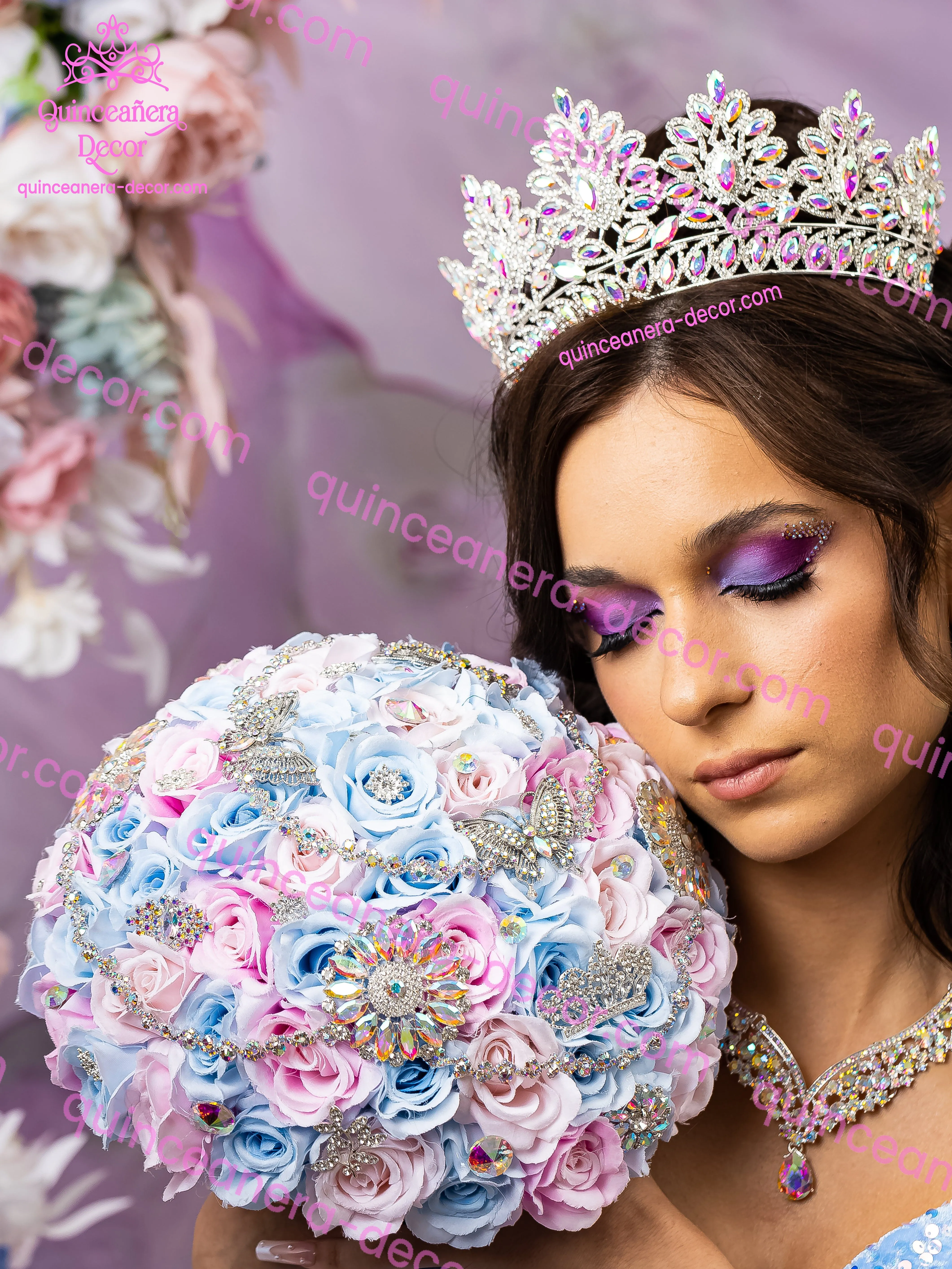 Iridescent Quinceanera Tiara with silver