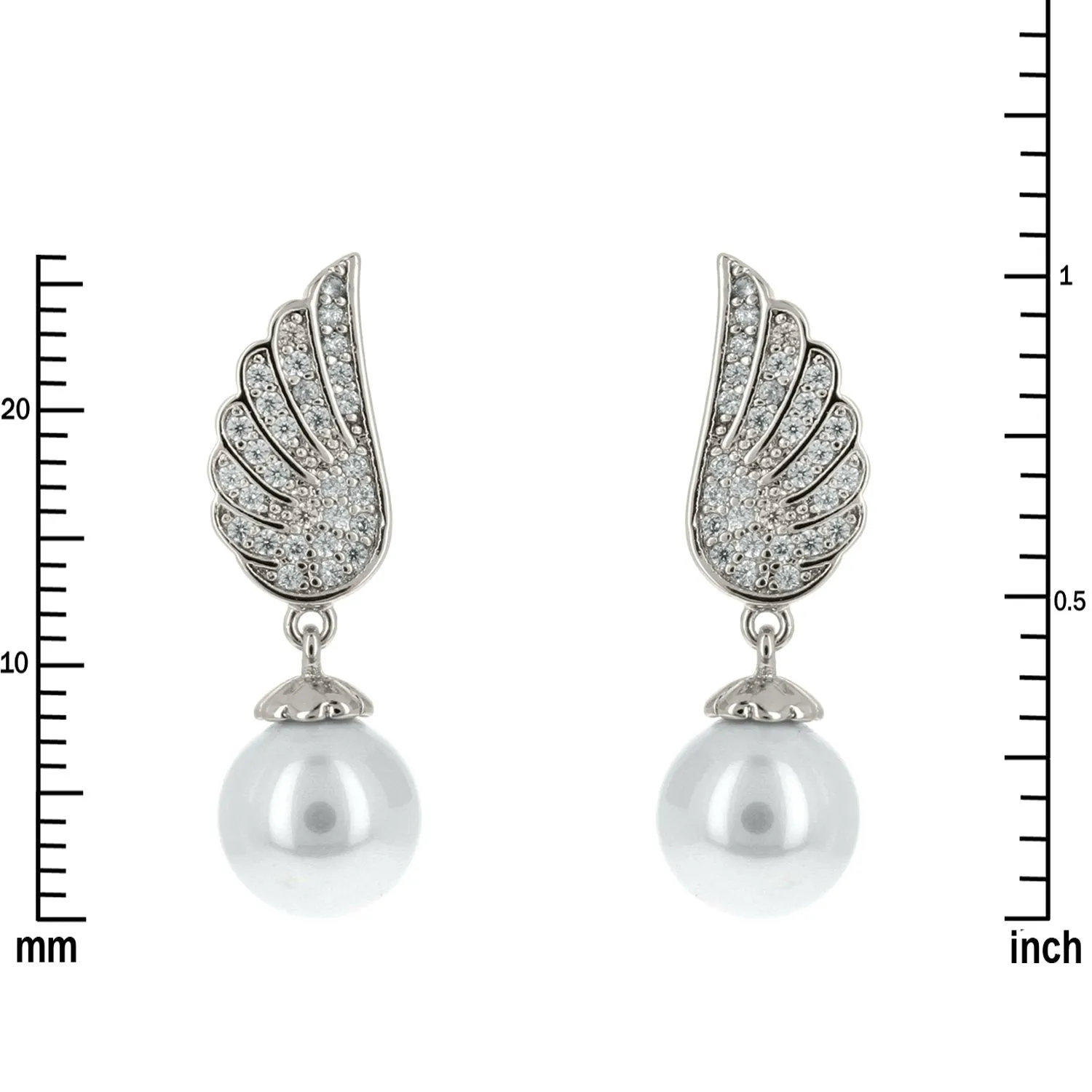 Jessa CZ Wings Pearl Drop Silver Earrings