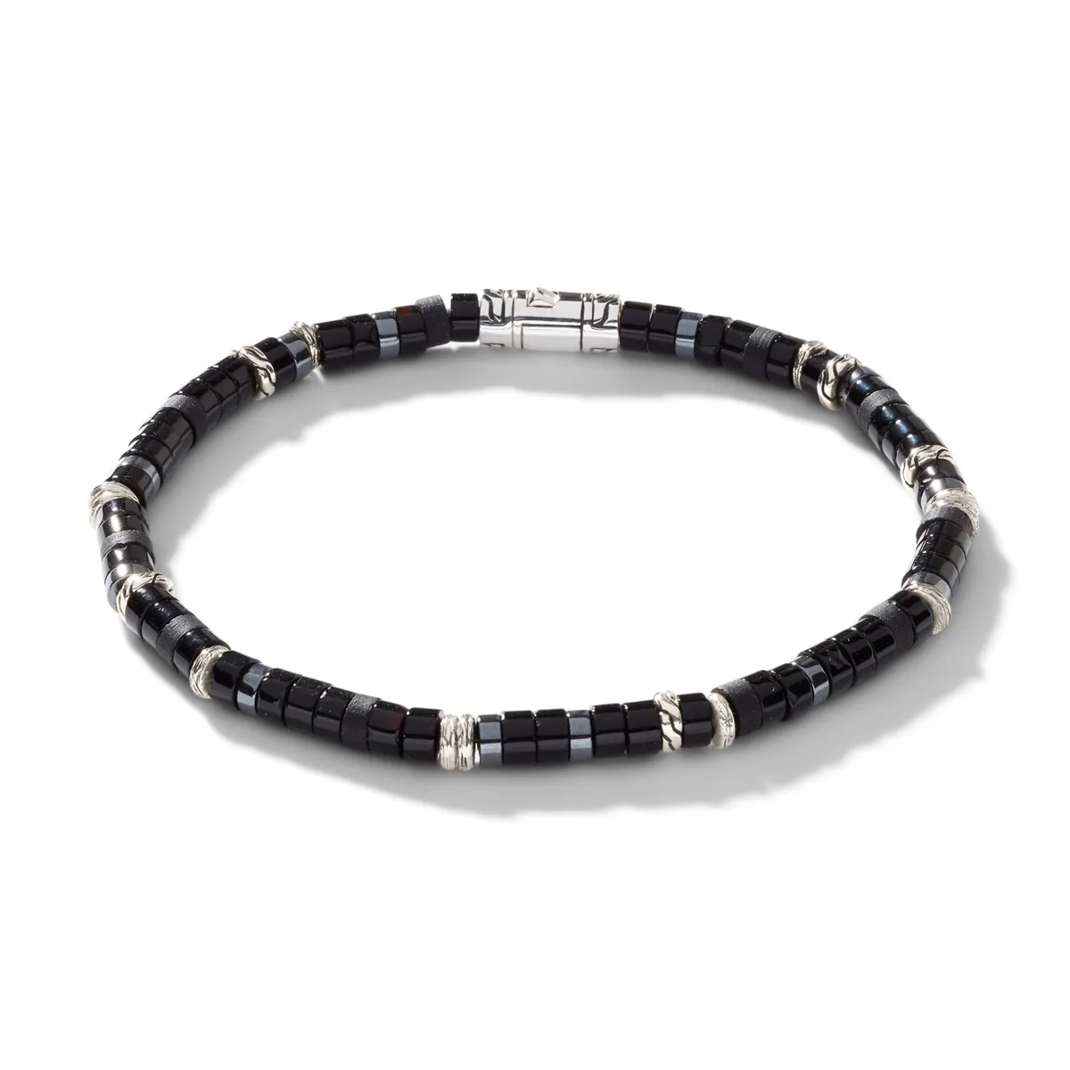 John Hardy Heishi Silver Bracelet with Treated Black Onyx and Hematite Beads