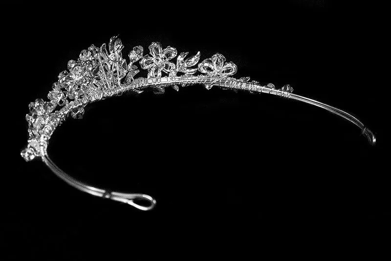 Judith Floral Cluster Silver Tiara | Swarovski Crystal