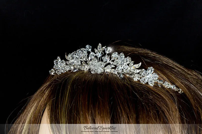 Judith Floral Cluster Silver Tiara | Swarovski Crystal