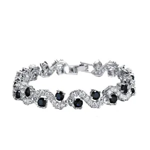 Kairangi Crystal Bracelet for Women Silver Plated A5 Grade Black Crystal Tennis Bracelet for Women and Girls