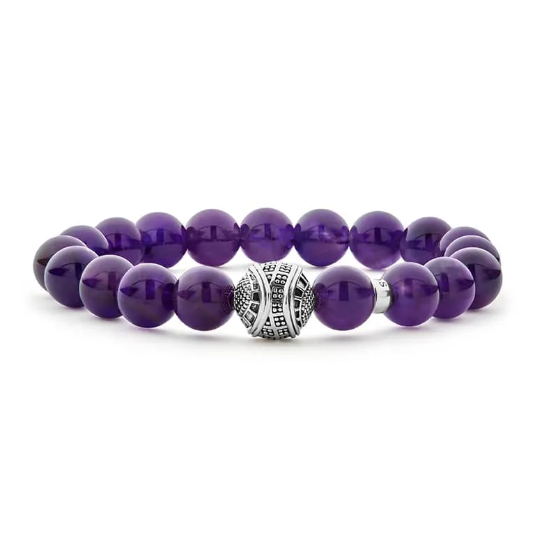 Keep Memory Alive Amethyst Silver Station Bead Bracelet