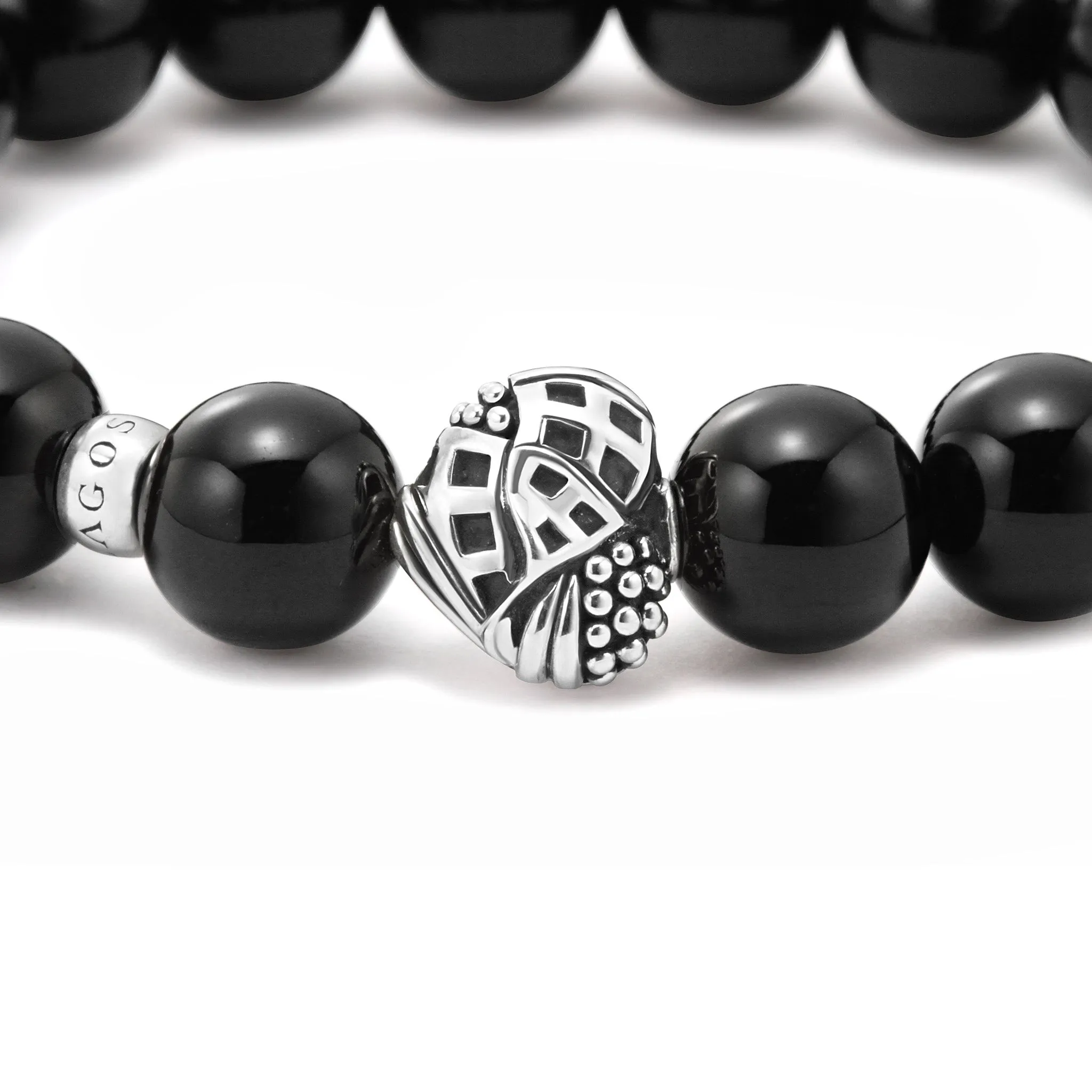 Keep Memory Alive Onyx Silver Station Bead Bracelet