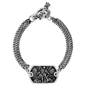 King Baby Sterling Silver St. Michael Double Curblink Chain Bracelet