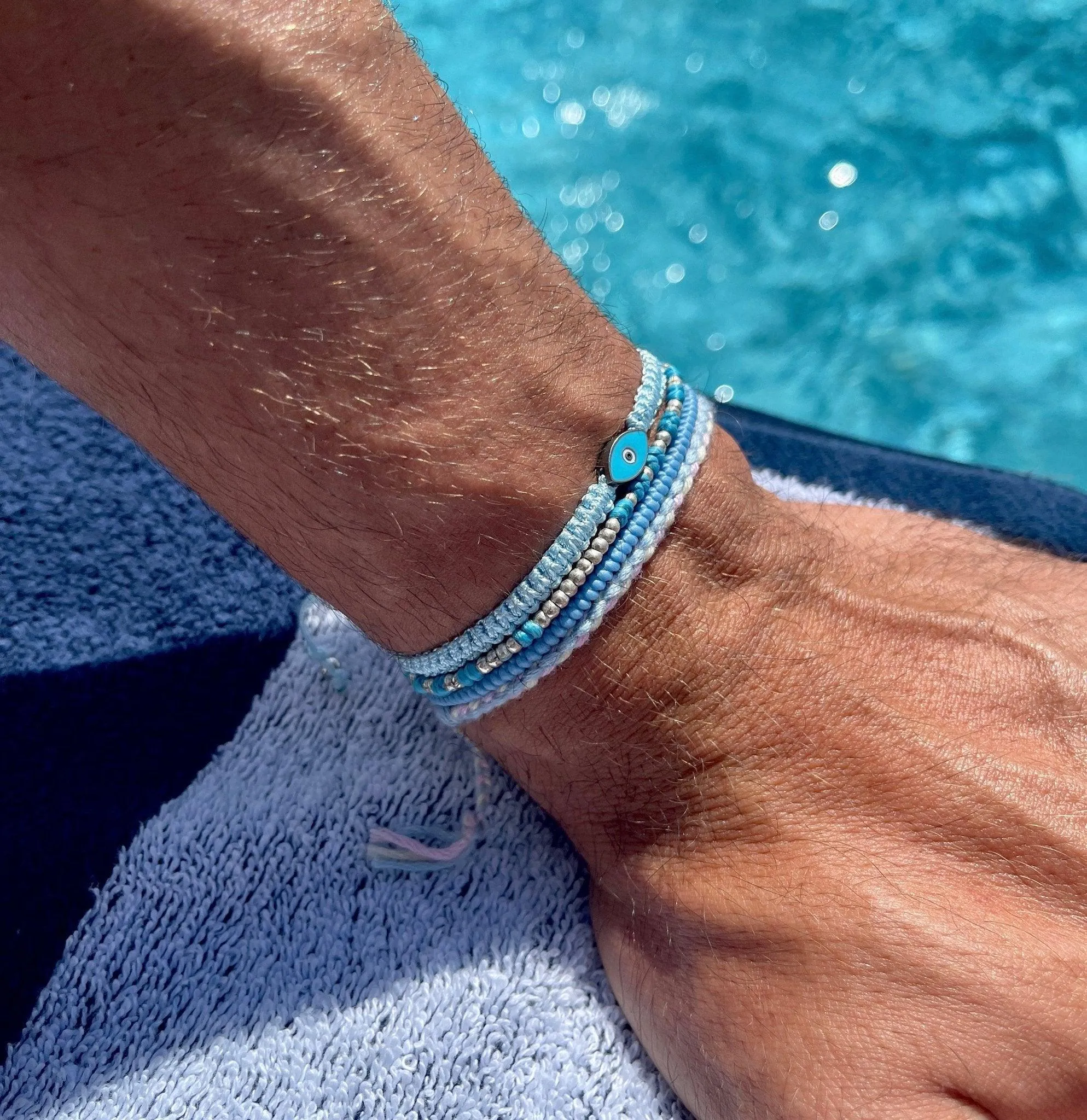 Knot Silver Beads Bracelet (Santorini Blue)