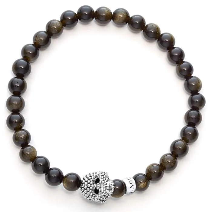 LAGOS Anthem Golden Obsidian Skull Bracelet in Sterling Silver