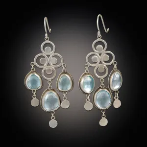 Large Filigree Chandelier Earrings with Rose Cut Blue Topaz