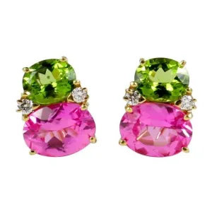 Large GUM DROP™ Earrings with Peridot and Pink Topaz and Diamonds