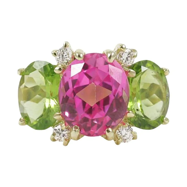 Large GUM DROP™ Earrings with Peridot and Pink Topaz and Diamonds