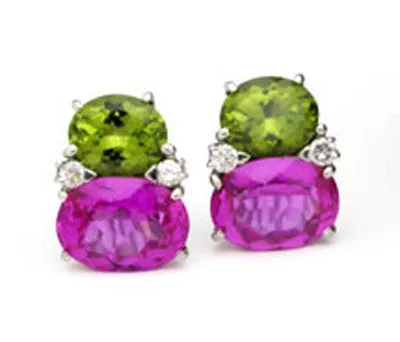 Large GUM DROP™ Earrings with Peridot and Pink Topaz and Diamonds