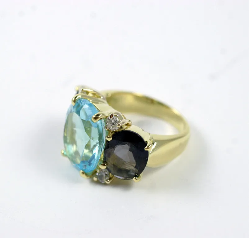 Large GUM DROP™ Ring with Blue Topaz and Iolite and Diamonds