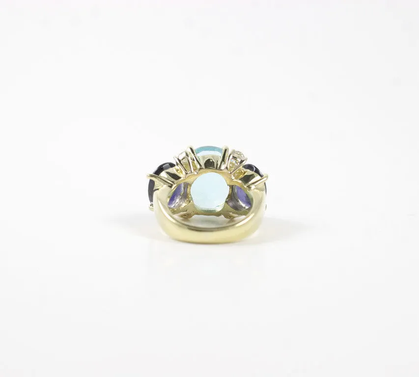 Large GUM DROP™ Ring with Blue Topaz and Iolite and Diamonds