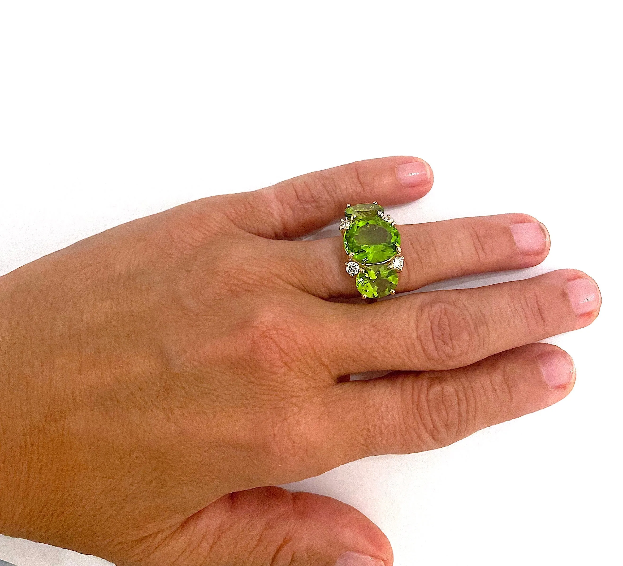 Large GUM DROP™ Ring with Pink Topaz Peridot and Diamonds