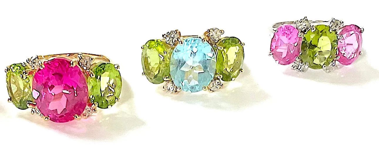 Large GUM DROP™ Ring with Pink Topaz Peridot and Diamonds