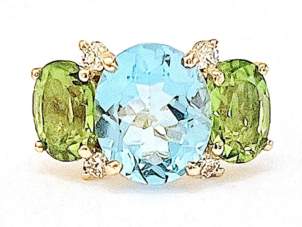 Large GUM DROP™ Ring with Pink Topaz Peridot and Diamonds