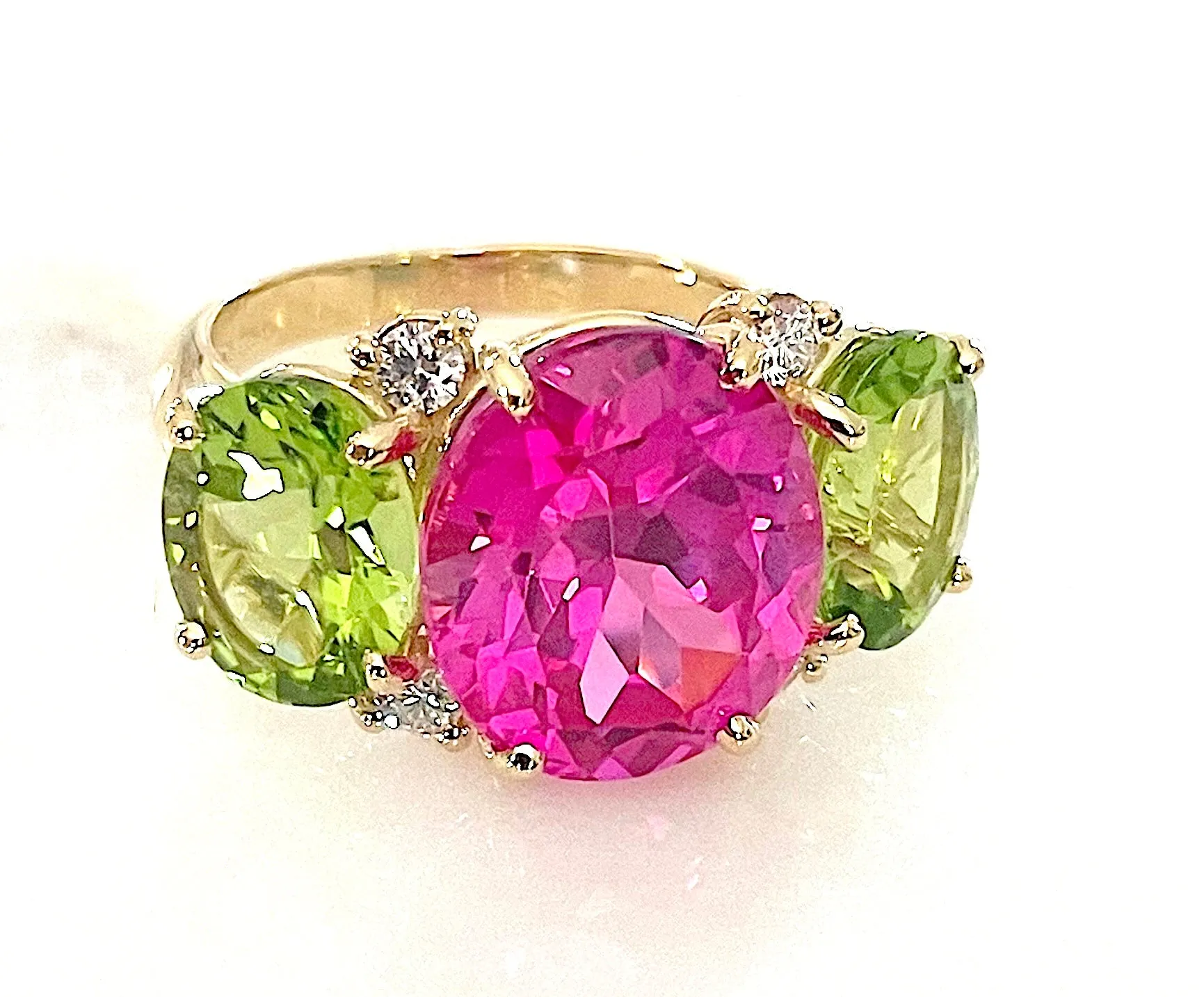 Large GUM DROP™ Ring with Pink Topaz Peridot and Diamonds