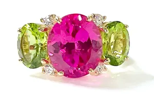 Large GUM DROP™ Ring with Pink Topaz Peridot and Diamonds