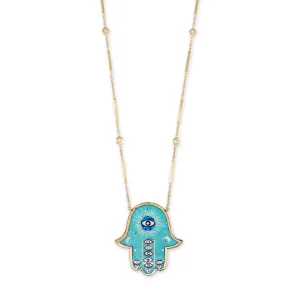 LARGE HAMSA TURQUOISE INLAY NECKLACE