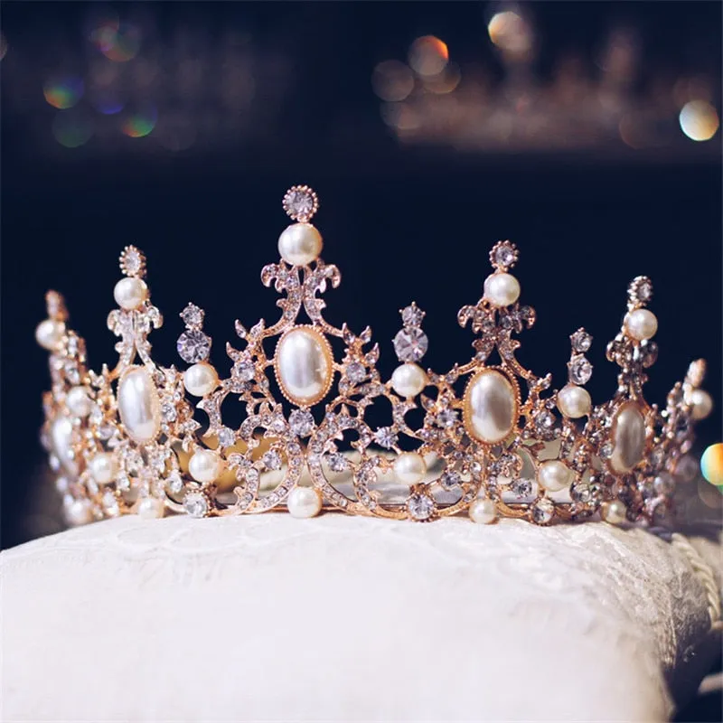 Large Pearl  Crystal Princess Party Tiara Crown