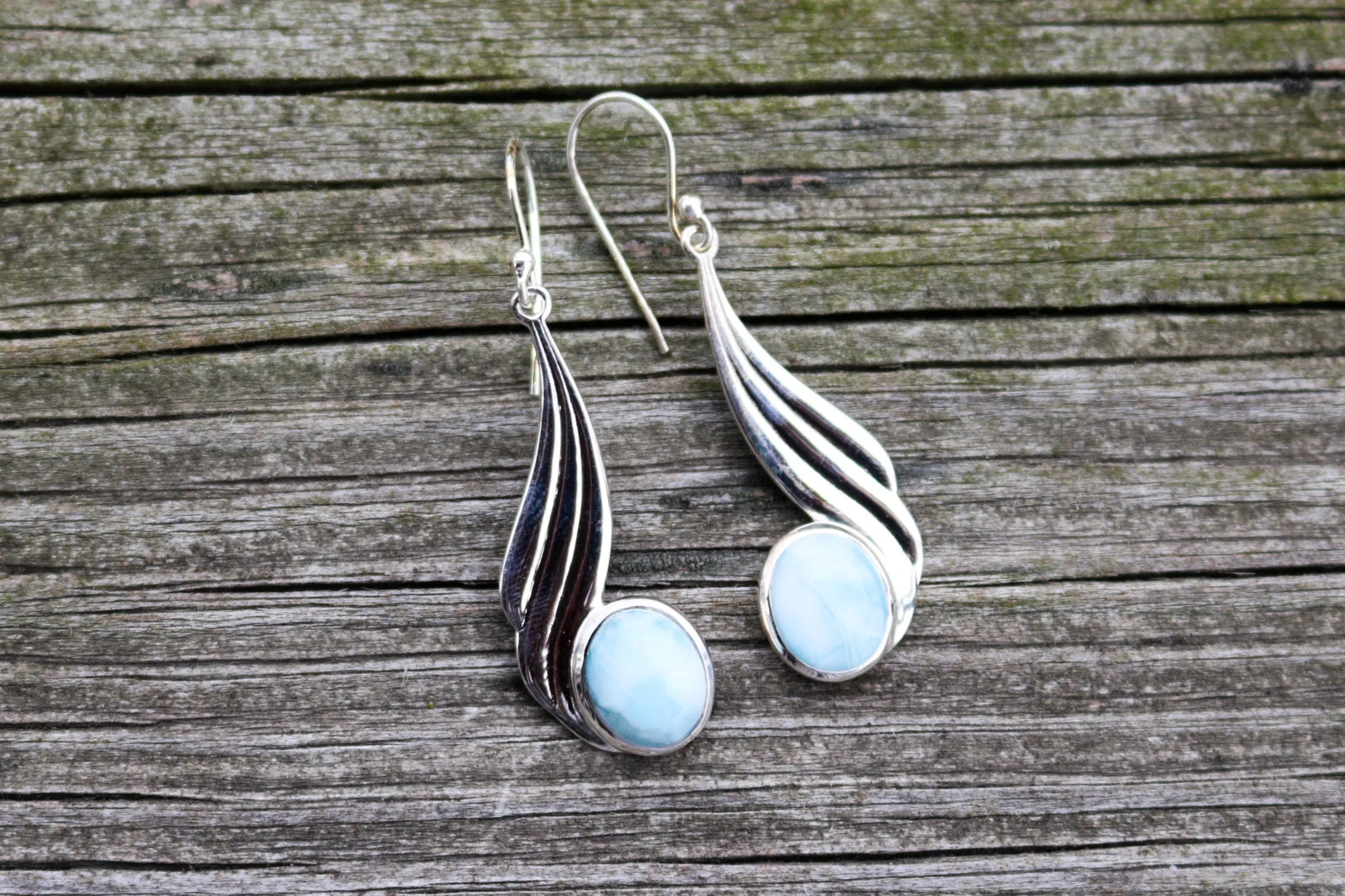 Larimar Earrings Dominican Dangle Blue Ocean Summer 1.9" 6.1 gram 925 Silver