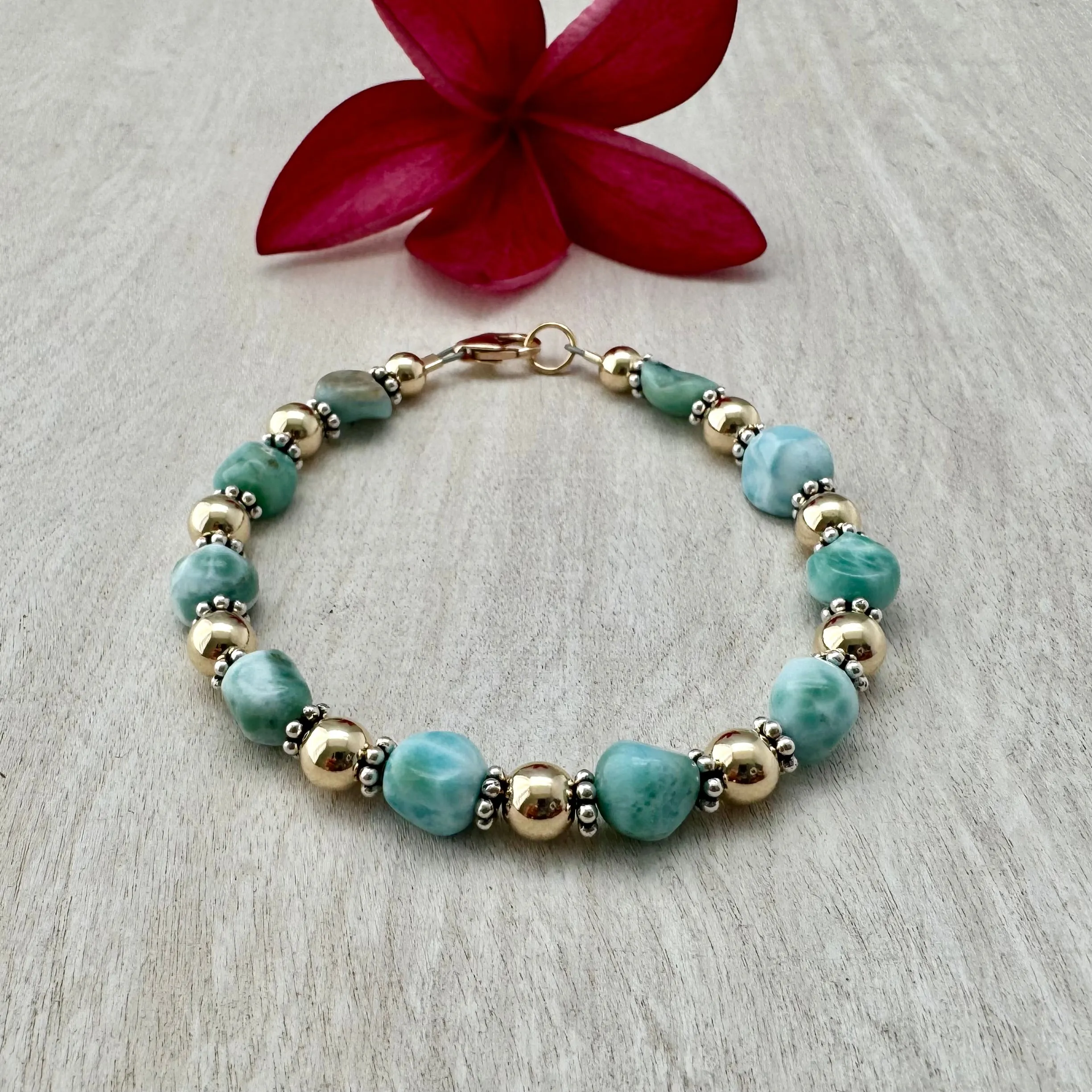 Larimar Nugget Stone with Sterling Silver Bracelet