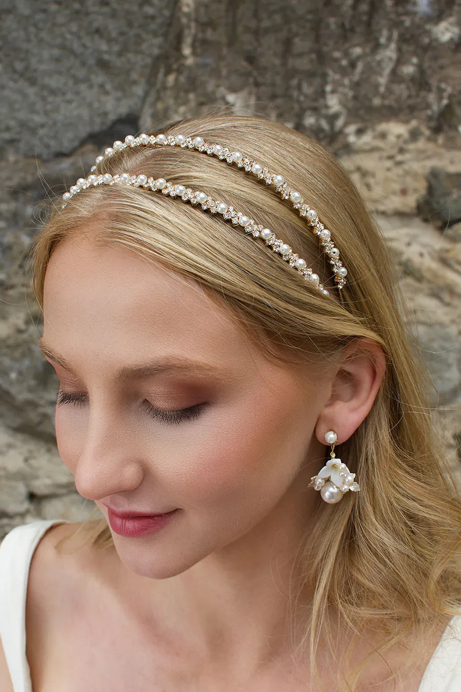 Lauren - Crystal & Pearl Bridal Double Headband