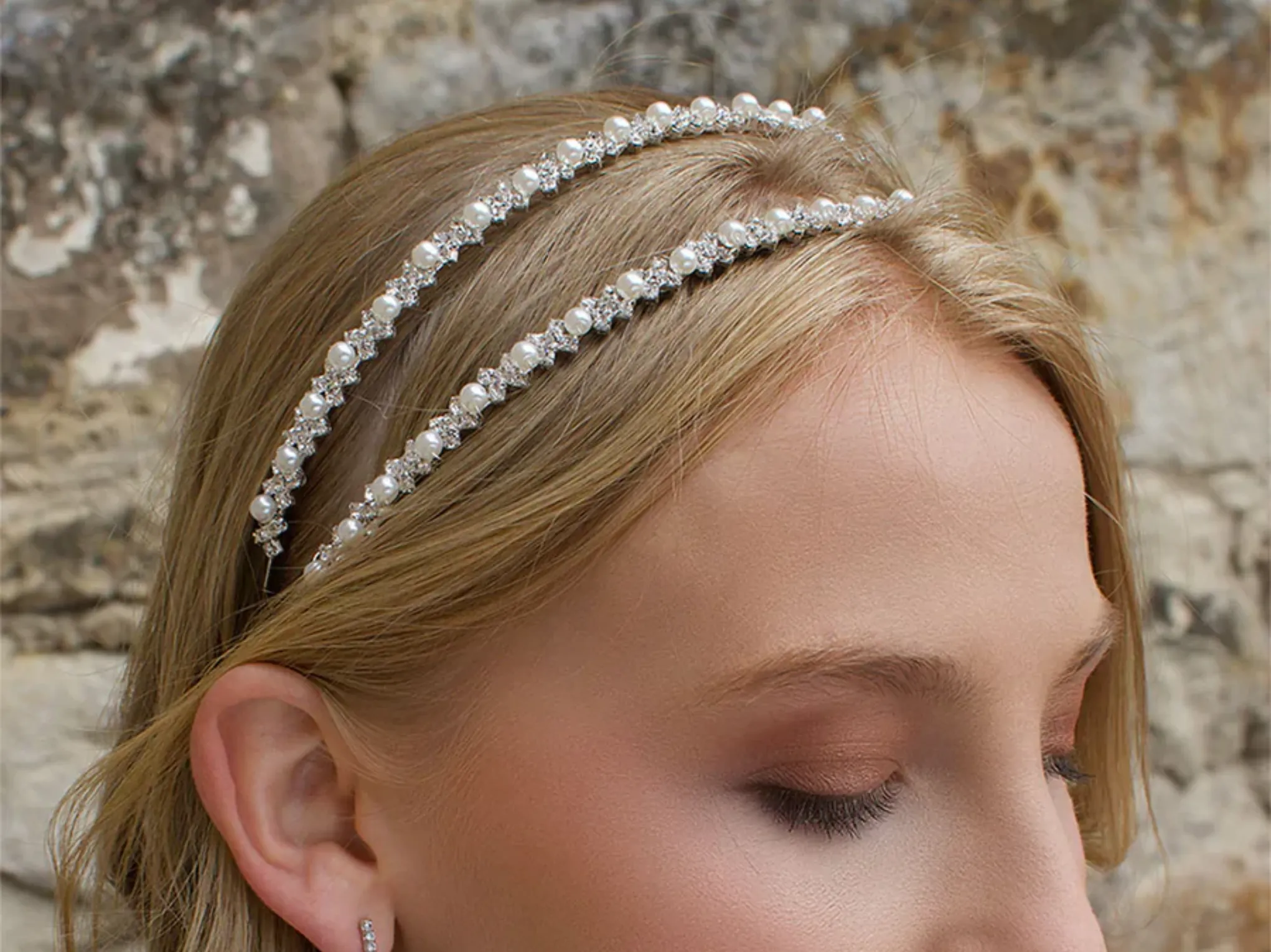 Lauren - Crystal & Pearl Bridal Double Headband