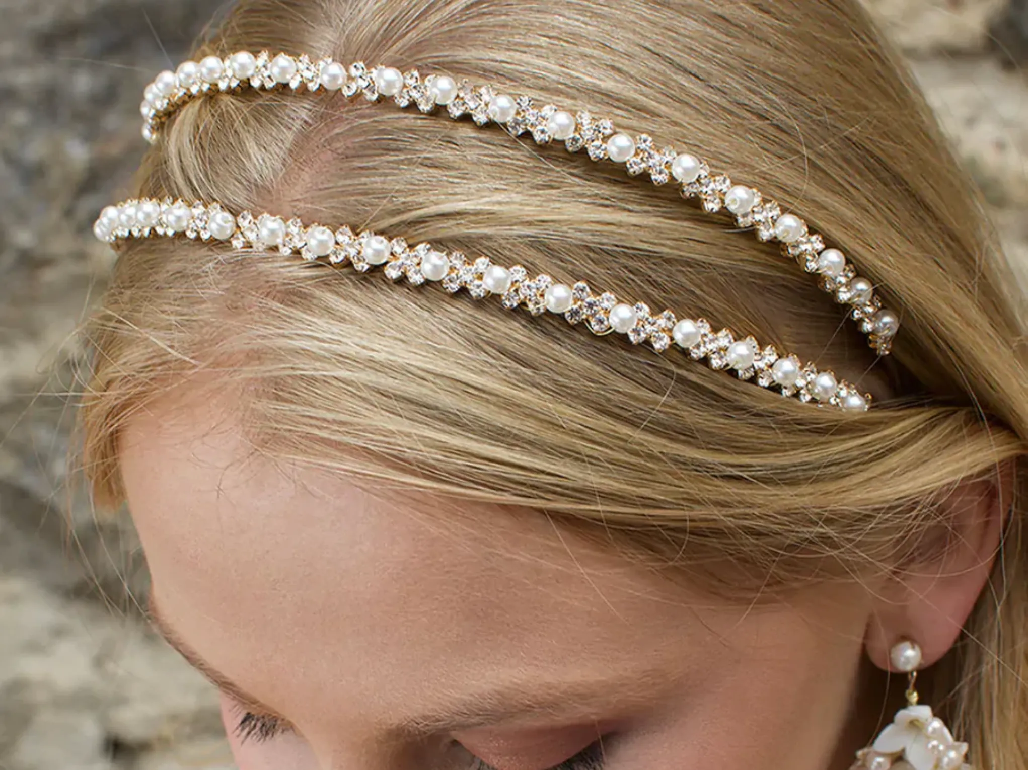 Lauren - Crystal & Pearl Bridal Double Headband