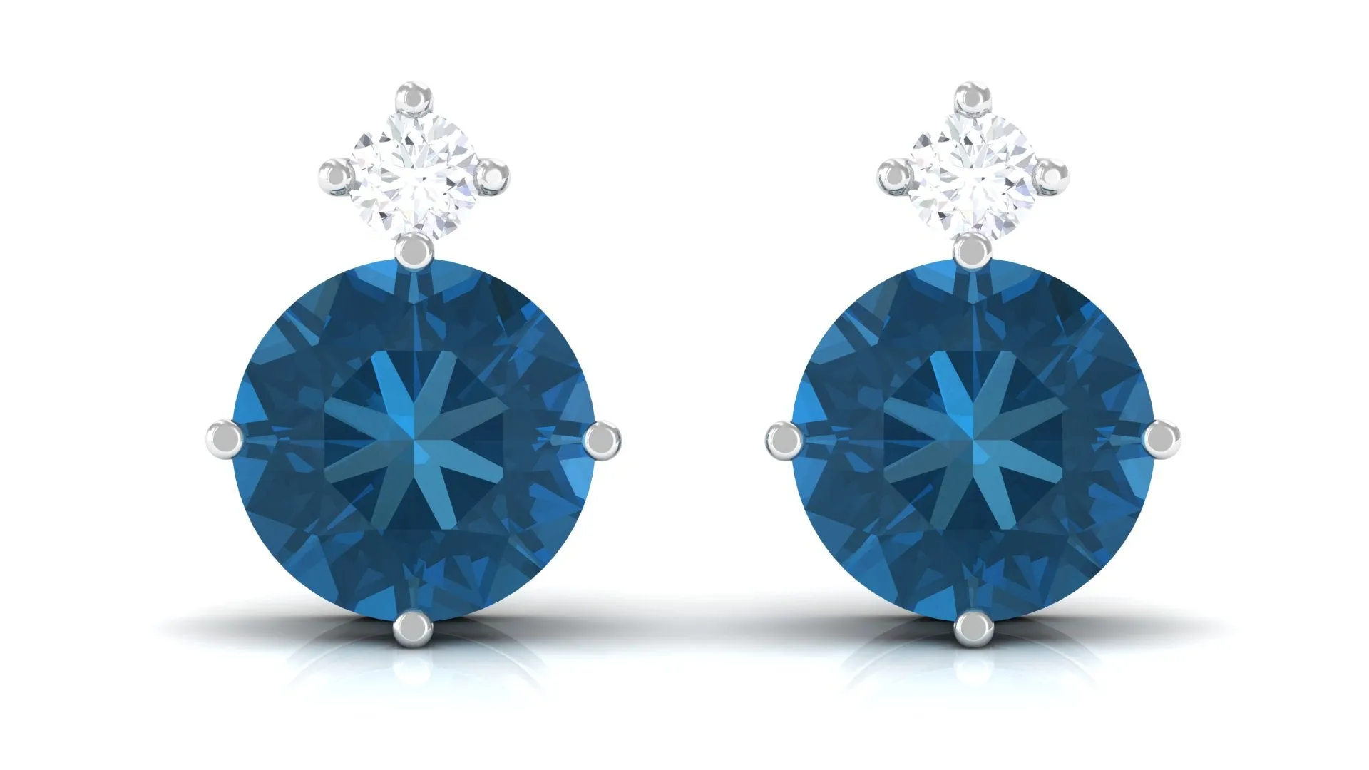 London Blue Topaz Solitaire Stud Earrings with Diamond