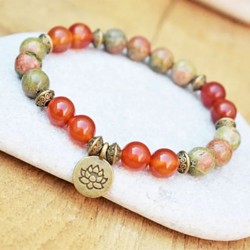 Lotus Wrist Mala Healing Crystal OM Jasper Bracelet Sets