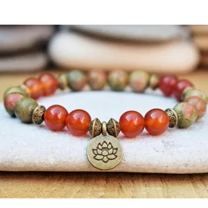 Lotus Wrist Mala Healing Crystal OM Jasper Bracelet Sets