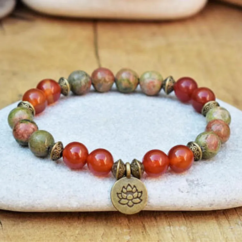 Lotus Wrist Mala Healing Crystal OM Jasper Bracelet Sets